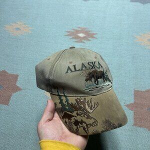 Vintage strapback hat cap Alaska moose embroidered animal nature adjustable